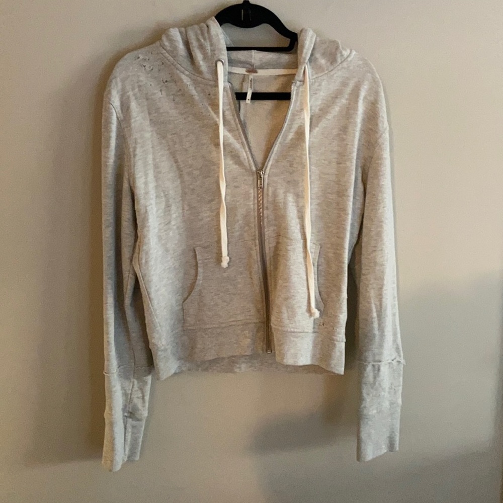 Free People Distressed Crop Zip Up Hoodie